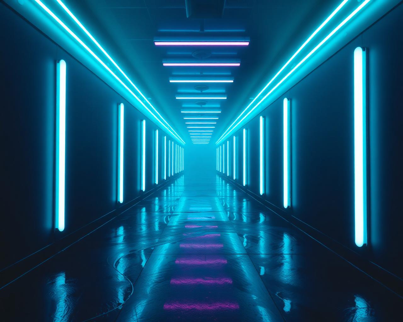 Neon aydınlatmalı kulüp koridoru